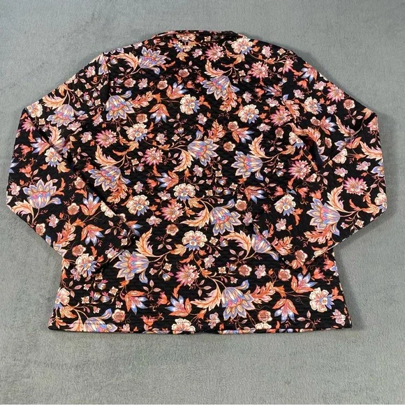 Onque Casual Women’s Black Floral Jacket, Zip front, long sleeves, pockets,sizes - Picture 3 of 9